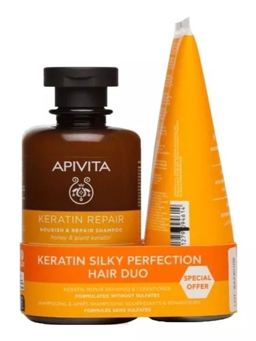 Apivita Шампунь питательный с кератином и медом 250 мл + кондиционер 150 мл, набор, 1 шт. фото