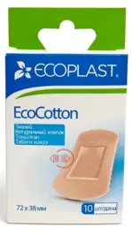 Ecoplast Ecocotton, 3.8 см х 7.2 см, лейкопластырь бактерицидный, 10 шт, телесного цвета, тканевая основа фото