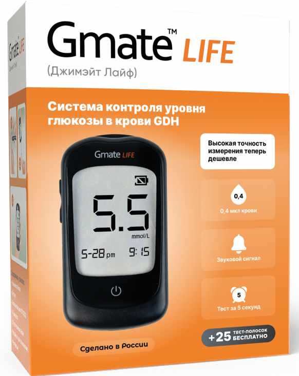 Gmate Life GDH Глюкометр, глюкометр с принадлежностями, 1 шт, + 25 тест-полосок фото