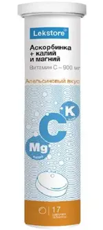 Лекстор Аскорбинка Плюс с калием и магнием, 900 мг, таблетки шипучие, 3 г, 17 шт. фото