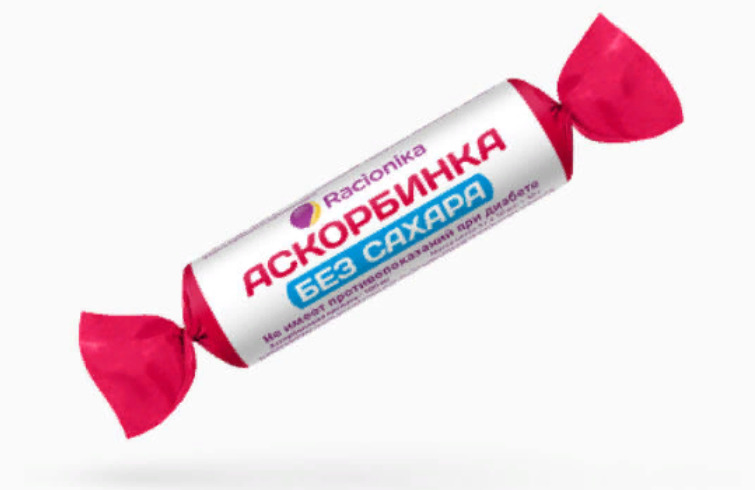 Racionika Аскорбинка без сахара, таблетки жевательные, 10 шт, без сахара фото