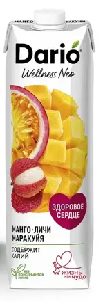 Dario Wellness Neo Манго, личи, маракуйя, сок, 1л, 1 шт, манго + личи + маракуйя фото 