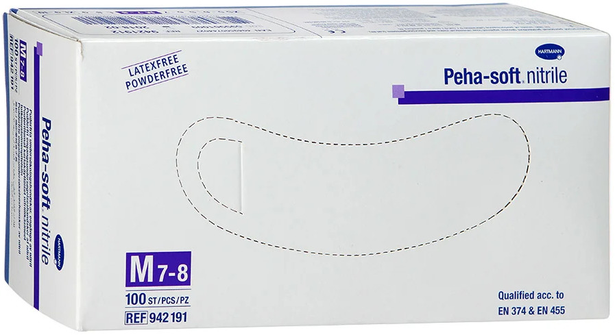 Peha-Soft Nitrile Перчатки смотровые нитриловые неопудренные нестерильные, Medium M (7-8), пара, 50 шт. фото