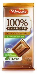 Победа Чаржед шоколад молочный без добавления сахара, 36% какао, 100 г, 1 шт. фото