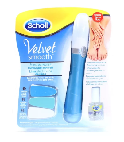 Scholl Velvet Smooth электрическая пилка для ногтей, 1 шт, с 3 сменными насадками фото