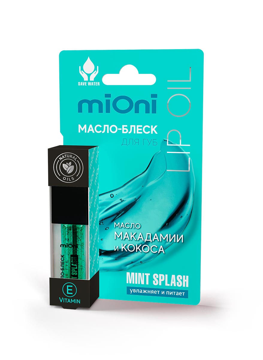 MiOni Масло-блеск для губ Mint splash, 5 мл, 1 шт, масло макадамии и кокоса фото