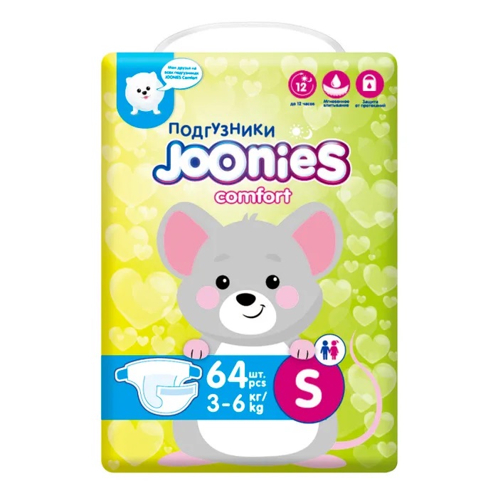 Joonies Comfort Подгузники-трусики для детей, S, 64 шт, 3-6кг фото