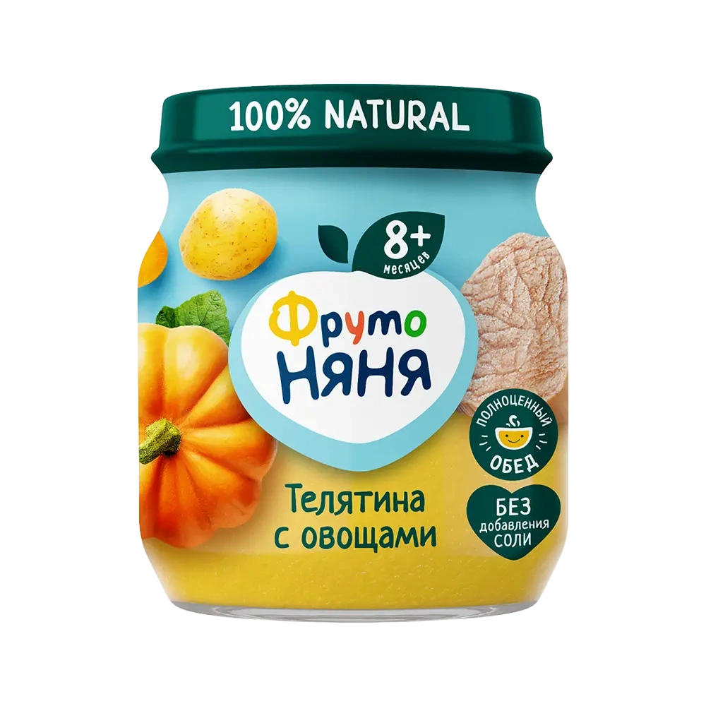 Фрутоняня детское пюре, 8+ мес, пюре, 100 г, 1 шт, телятина + овощи фото