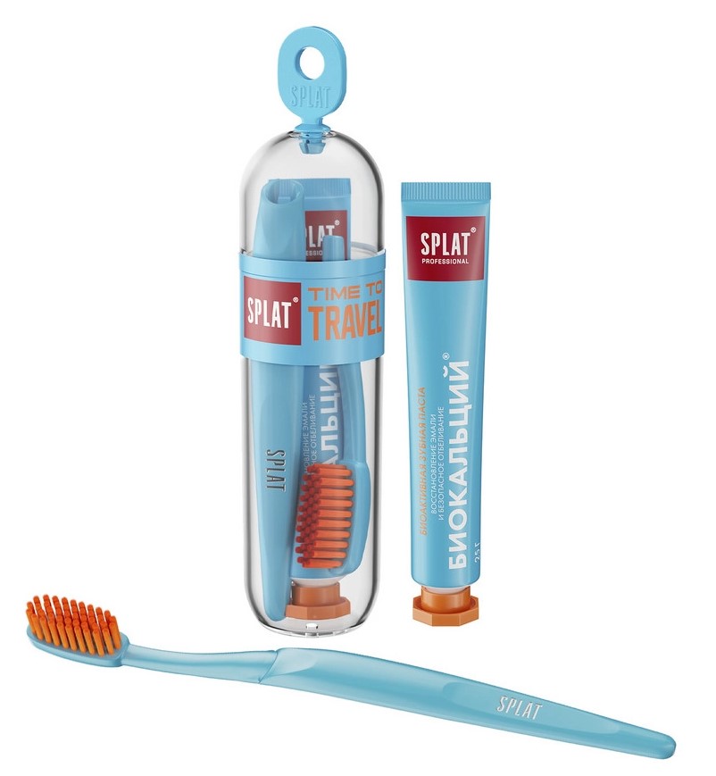 Splat Набор дорожный, набор, 1 шт, зубная паста Биокальций 25 мл и зубная щетка средней жесткости фото