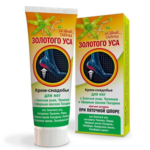 Новые тайны Золотого Уса Крем-снадобье для ног с золотым усом, чесноком и эфирным маслом гвоздики, крем, 75 мл, 1 шт, при пяточной шпоре фото