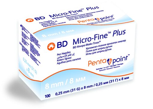 BD Micro-Fine Plus Иглы для шприц-ручки с заточкой Pentapoint, 100 шт, 31G (0,25x8мм) фото