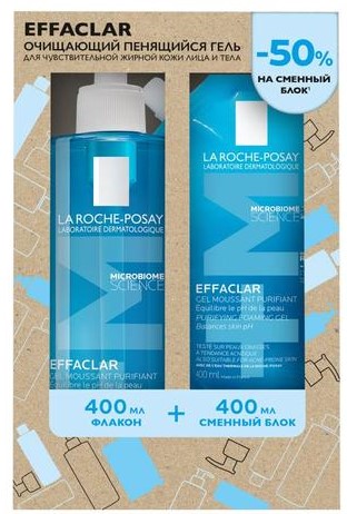 La Roche-Posay Effaclar очищающий пенящийся гель, гель для умывания, 400 мл, 1 шт, + сменный блок 400 мл фото