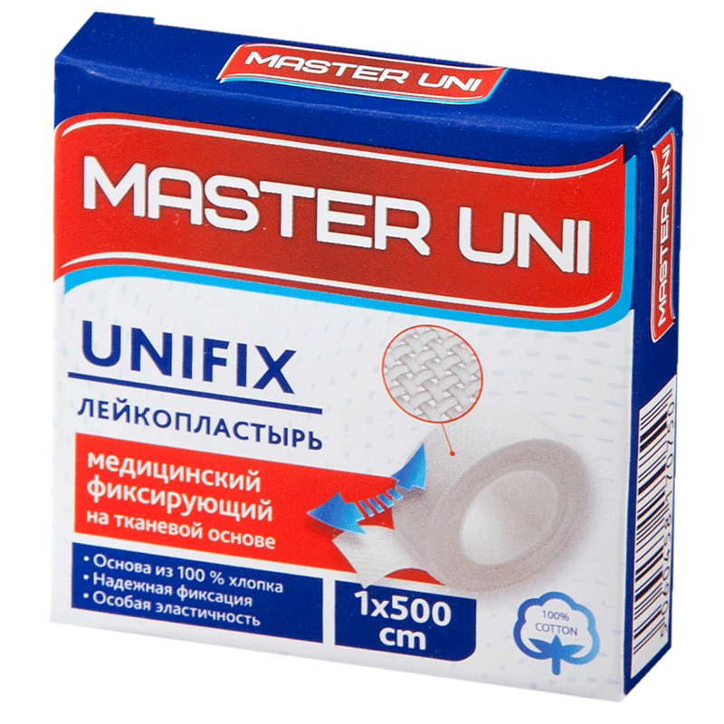 Master Uni Unifix Лейкопластырь фиксирующий, 1 см х 500 см, пластырь, 1 шт, тканевая основа фото