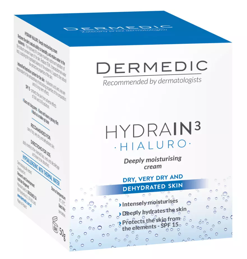 Дермедик Hydrain 3 Hialuro Hidrating Cream SPF15, крем, 50 мл, 1 шт, для лица шеи и зоны декольте фото