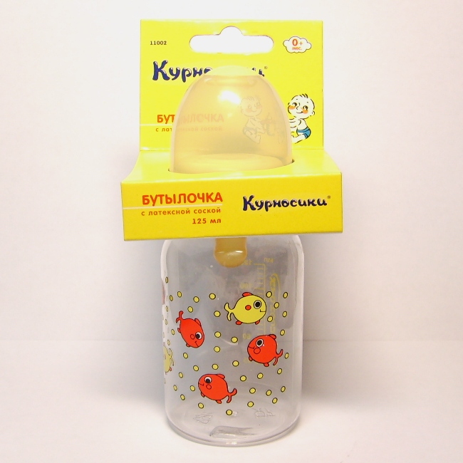 Курносики Бутылочка с латексной соской 0+, 125 мл, 1 шт, цвет в ассортименте, с рисунком, арт. 11002 фото
