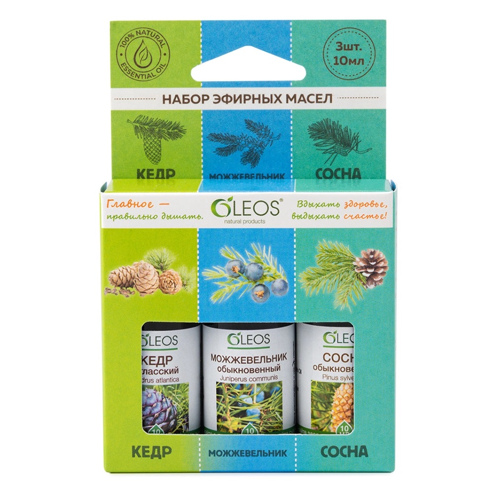 Oleos Набор масел эфирных Кедр атласский + Можжевельник обыкновенный + Сосна обыкновенная, масло эфирное, 10 мл, 3 шт. фото