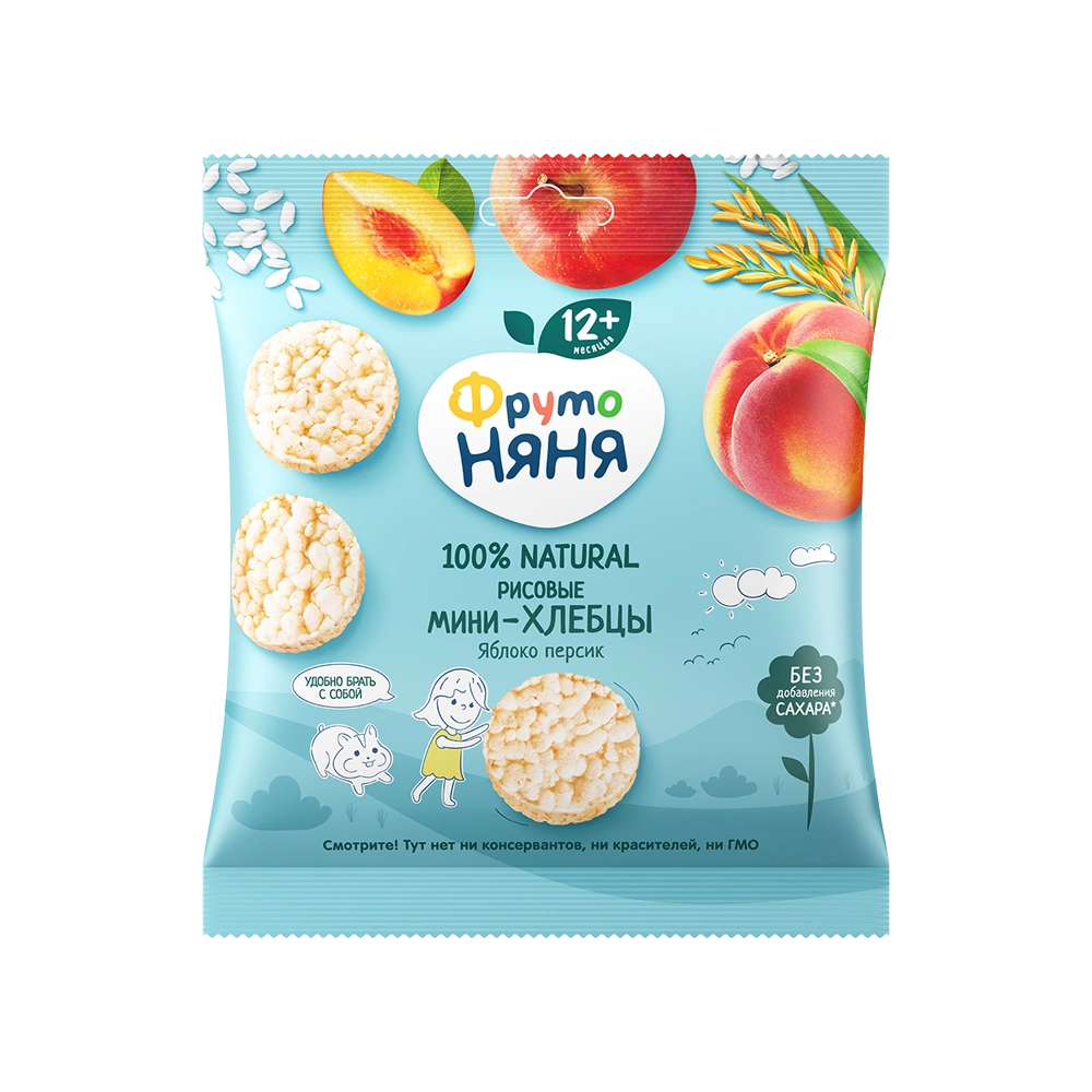 Фрутоняня Мини-хлебцы рисовые, хлебцы, 30 г, 1 шт, яблоко + персик фото
