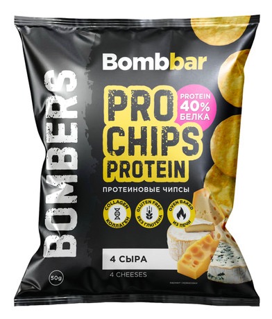Bombbar Bombers чипсы протеиновые цельнозерновые, чипсы, 50 г, 1 шт, четыре сыра фото