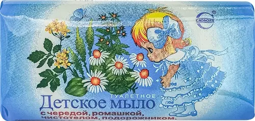 Детское туалетное мыло, мыло детское, 100 г, 1 шт, с чередой ромашкой чистотелом и подорожником фото