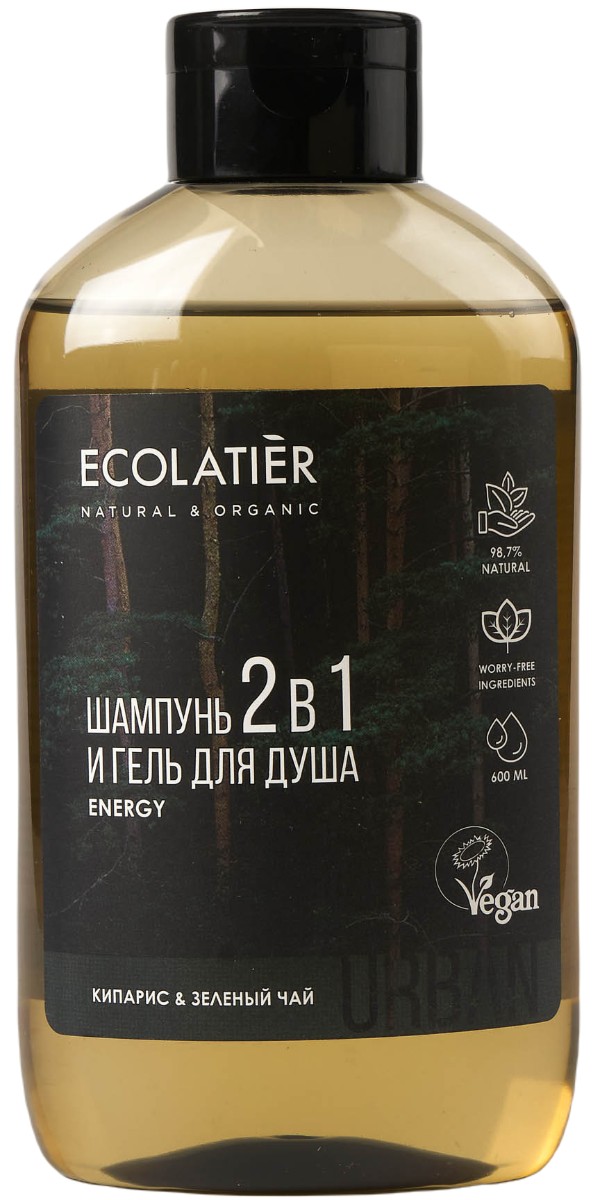 Ecolatier Мужской Гель для душа и шампунь 2в1 Кипарис и зеленый чай, шампунь, 600 мл, 1 шт. фото