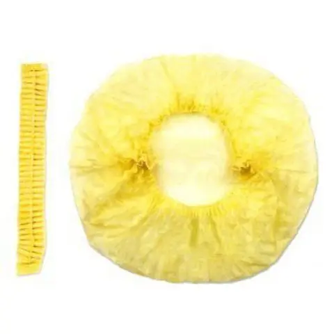 Шапочка модель плиссе спанбонд, размер 54-66 длина 53, 25 шт, желтого цвета, плотность 18г/м2, нестерильная фото