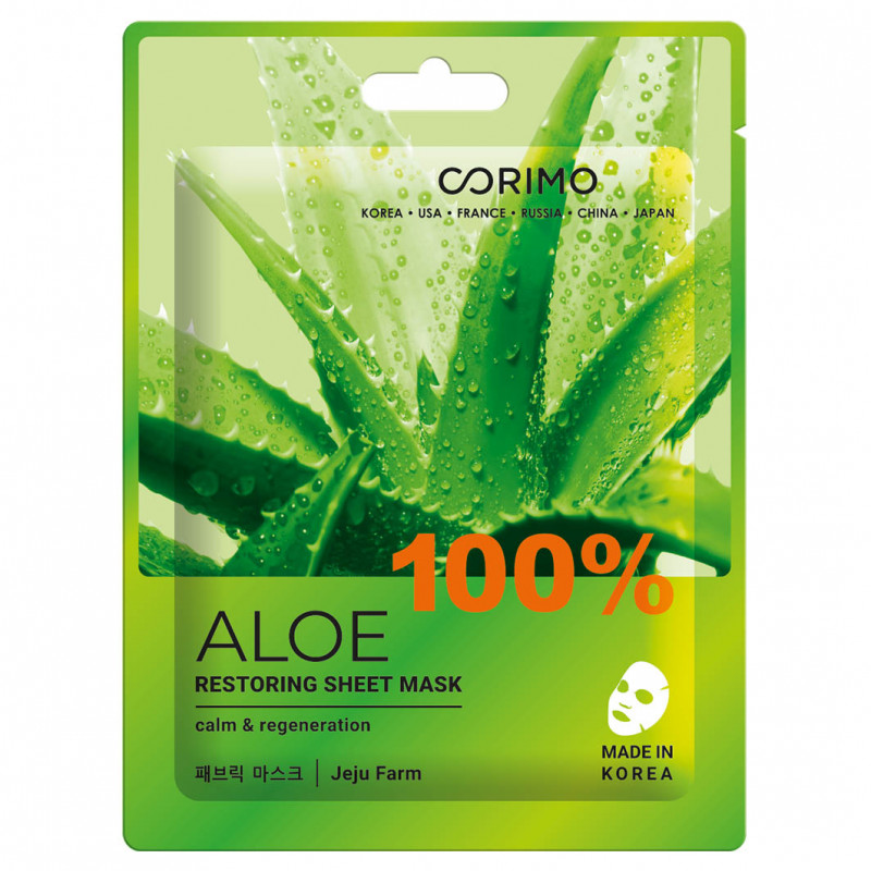 Corimo Aloe Восстановление 100% маска тканевая для лица, маска для лица, 22 г, 1 шт. фото