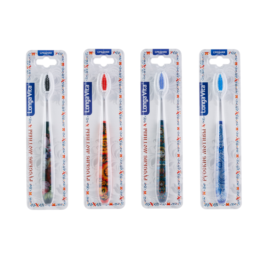 Longa Vita Русские мотивы, щетка зубная, 1 шт, цвет в ассортименте, средней жесткости фото