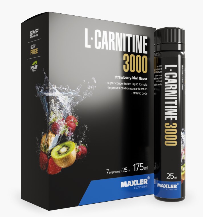Maxler Л-Карнитин 3000, жидкость для приема внутрь, 25 мл, 7 шт, киви + клубника фото