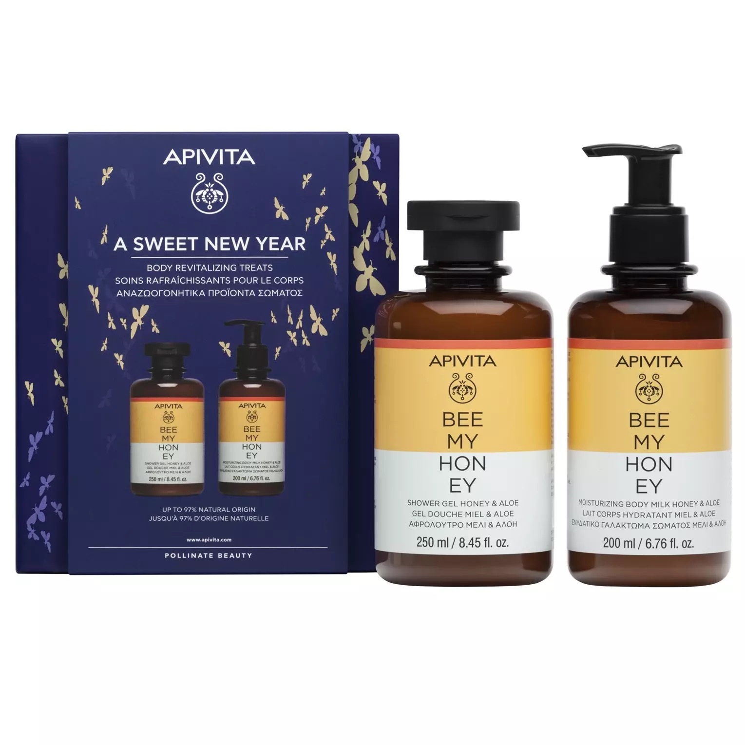 Apivita Bee My Honey гель для душа 250 мл + молочко для тела 200 мл, набор, 1 шт. фото