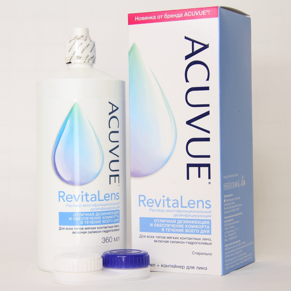 Acuvue Revitalens Раствор для линз, 360 мл, 1 шт, дезинфицирующий с контейнером фото