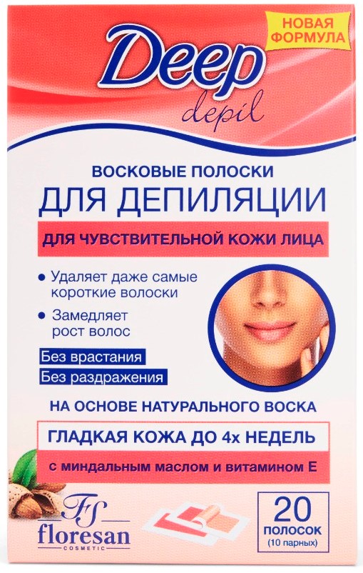 Floresan Deep Depil восковые полоски для депиляции лица, полоски восковые, 20 шт, с миндальным маслом и витамином Е, арт. Ф-432 фото