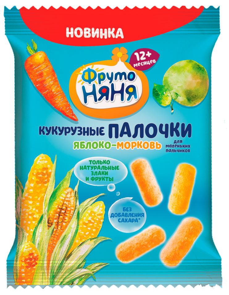 Фрутоняня кукурузные палочки, 20 г, 1 шт, яблоко + морковь фото