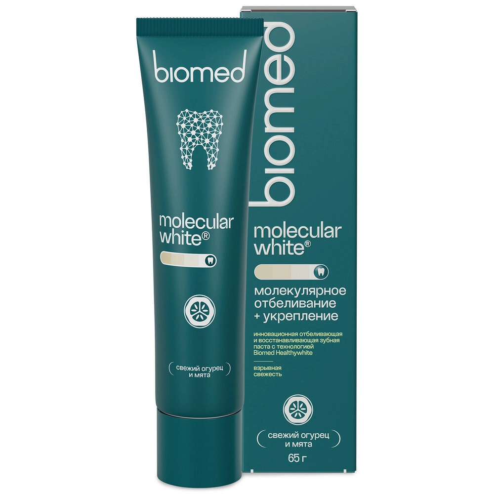 Biomed Healthywhite Зубная паста отбеливание и восстановление эмали, паста зубная, 65 г, 1 шт, свежий огурец и мята фото