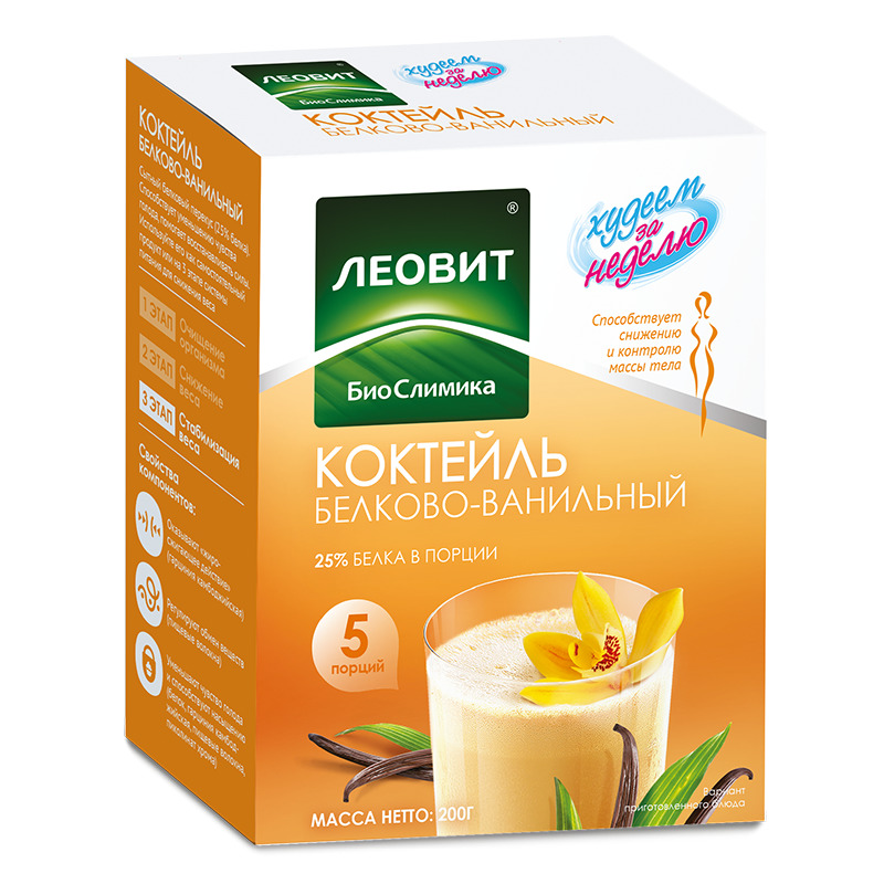 Леовит Худеем за неделю Коктейль белково-ванильный, напиток, 40 г, 5 шт. фото