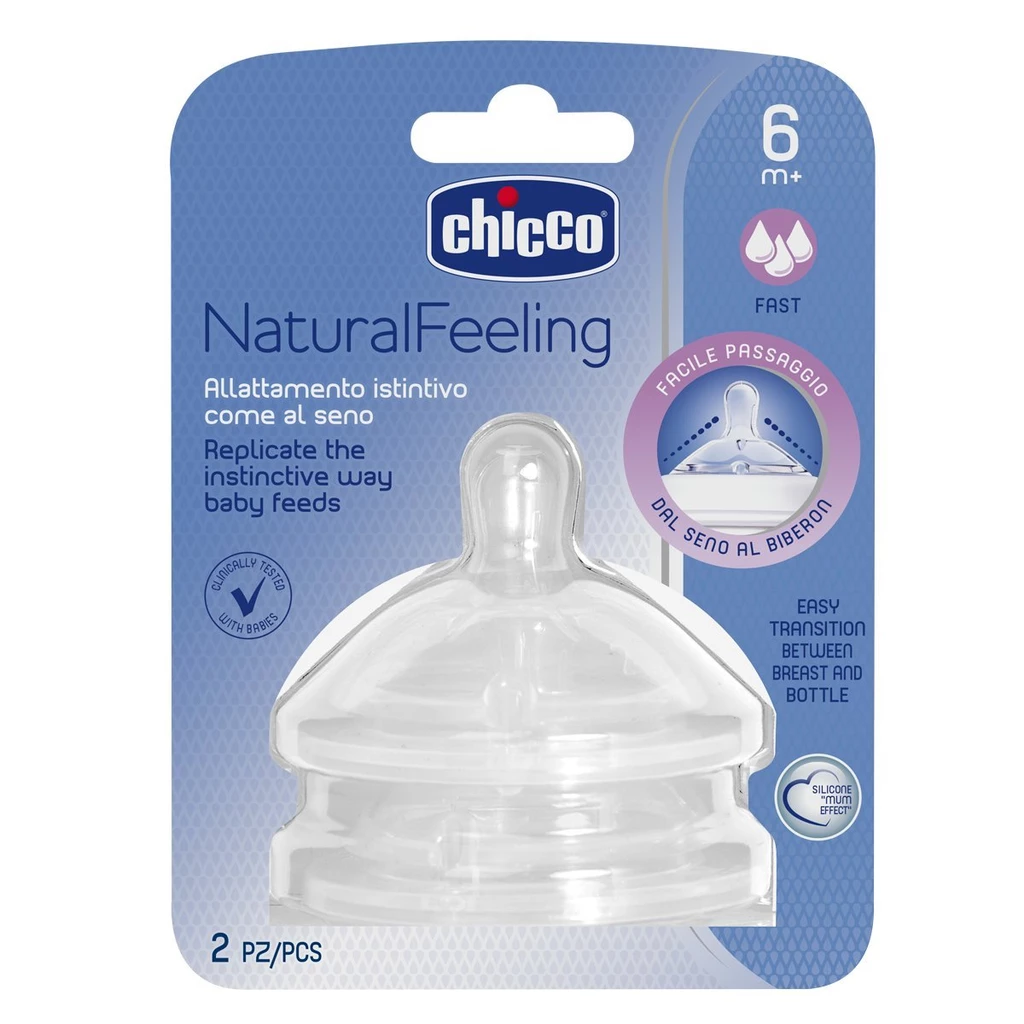 Chicco Natural Feeling Соска силиконовая, 2 шт, 6+ мес, быстрый поток фото