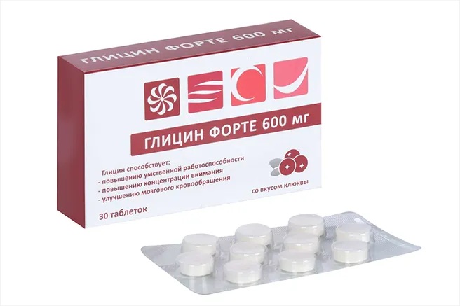 Глицин форте, 600 мг, таблетки для рассасывания, 30 шт, клюква фото