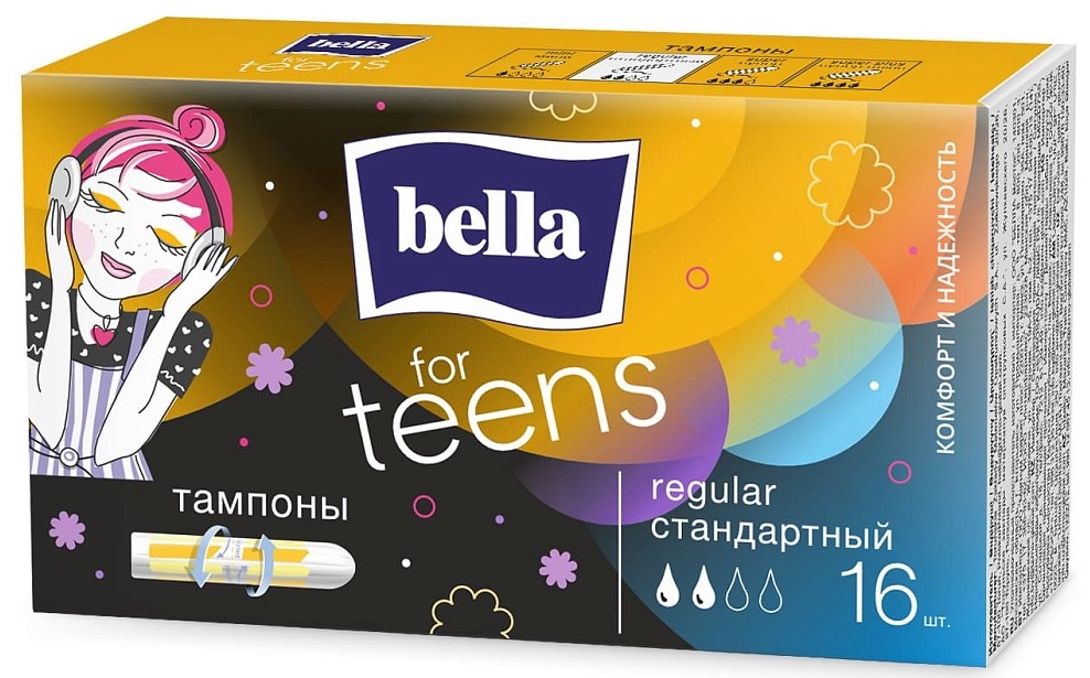 Bella for teens Регуляр, тампоны женские гигиенические, 16 шт, 2 капли фото