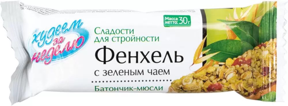 Леовит Худеем за неделю Батончик-мюсли, батончик, 30 г, 1 шт, фенхель с зеленым чаем фото