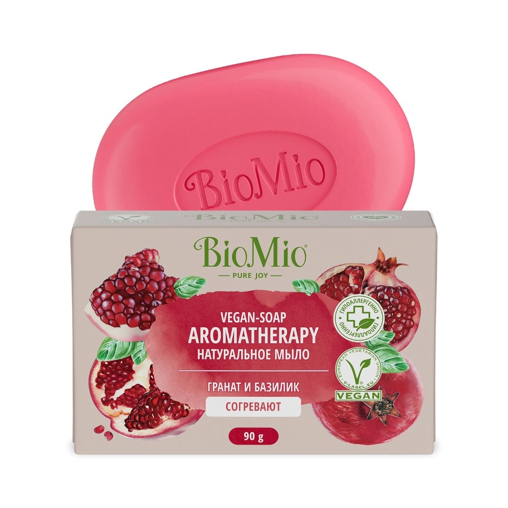 Biomio bio-soap aromatherapy Мыло натуральное Гранат и эфирное масло базилика, 90 г, 1 шт. фото