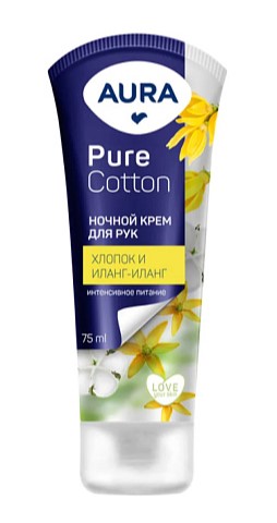 Aura Pure Cotton Крем для рук ночной Интенсивное питание, крем, 75 мл, 1 шт, хлопок и иланг-иланг фото