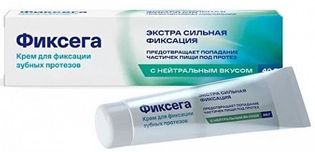 Фиксега Крем для фиксации зубных протезов, крем, 40 г, 1 шт, нейтральный вкус, экстра-сильный фото