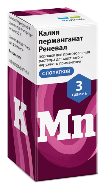 Калия перманганат, порошок для приготовления раствора для местного и наружного применения, 3 г, 1 шт. фото