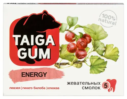 Taiga Gum Energy смолка жевательная без сахара, резинка жевательная, 5 шт. фото