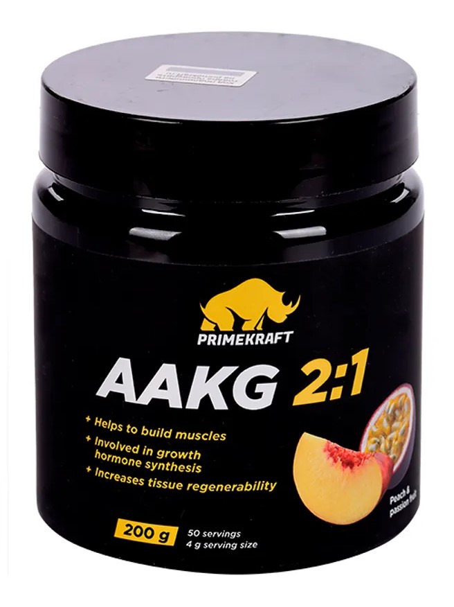Prime Kraft AAKG 2:1 Аминокислоты L-Аргинин альфа-кетоглутарат, порошок для приготовления раствора для приема внутрь, 200 г, 1 шт, персик + маракуйя фото