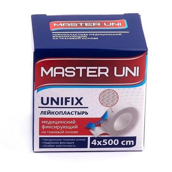 Master Uni Unifix Лейкопластырь фиксирующий, 4 см х 500 см, пластырь, 1 шт, тканевая основа фото