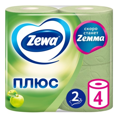 Zewa plus Туалетная бумага двухслойная, 4 шт, с ароматом яблока, зеленая фото