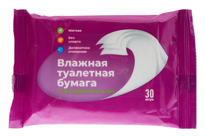 Бумага туалетная влажная с экстрактом алоэ, 30 шт. фото