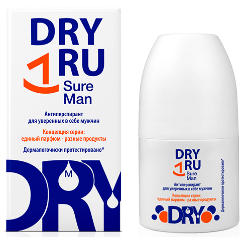 Dry Ru Sure Man Антиперспирант для уверенных в себе мужчин, антиперспирант ролик, 50 мл, 1 шт. фото