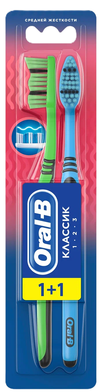 Oral-B 1-2-3 Классик, щетка зубная, 2 шт, средней жесткости фото