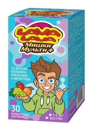 Lava Lava Мишки Мульти+, пастилки жевательные, 30 шт, клубника + апельсин + виноград фото